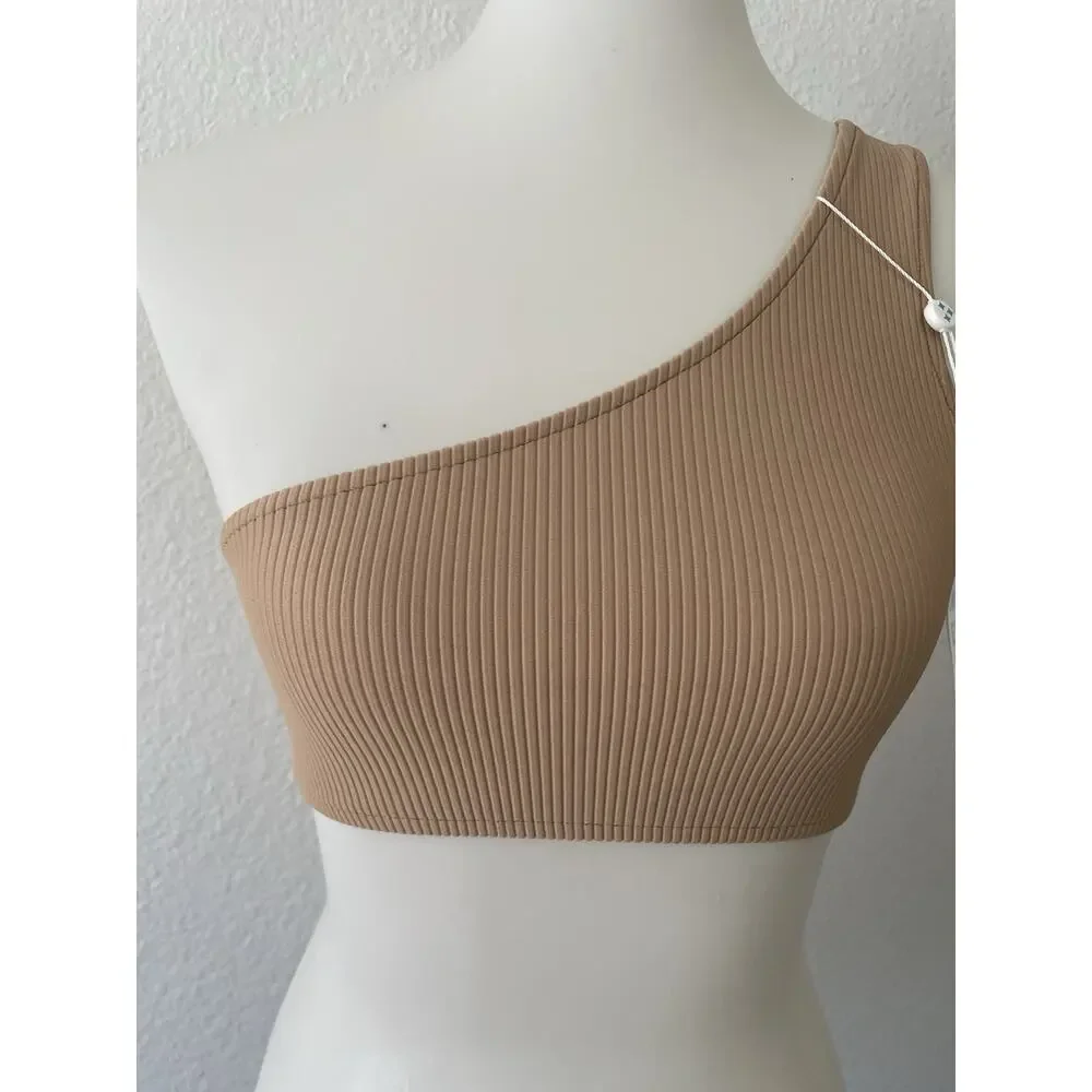 Frankies Swim Bikini Top One Shoulder Barb Ribbed Swimwear